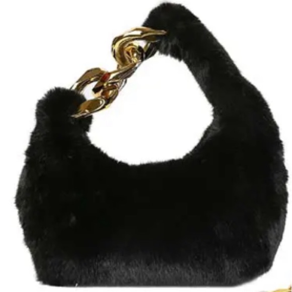 HP! Faux fur bag with chunky gold chain in black. Brand new! - Picture 13 of 13